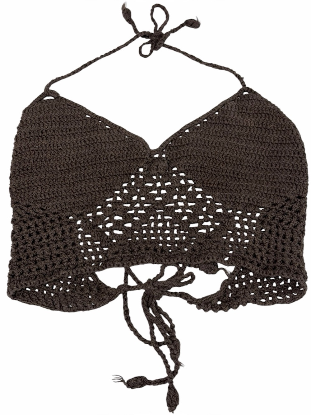 Brown Crotchet Halter Crop Top